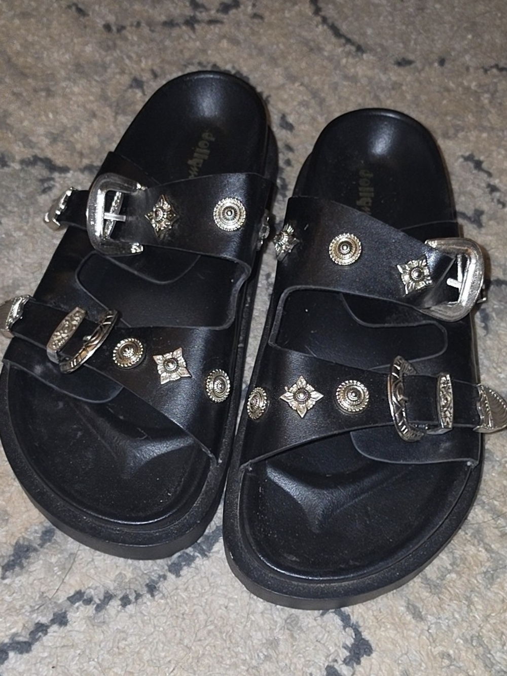 Target Black Slide Sandals with Silver Studs and Buckles